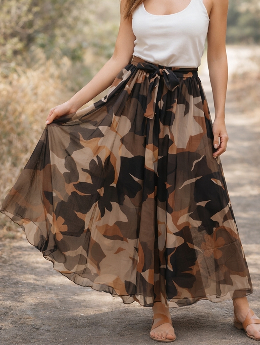 Live 4 Truth Maxi Skirt Large Boho Floral Flowy Elastic Waist Sheer Overlay